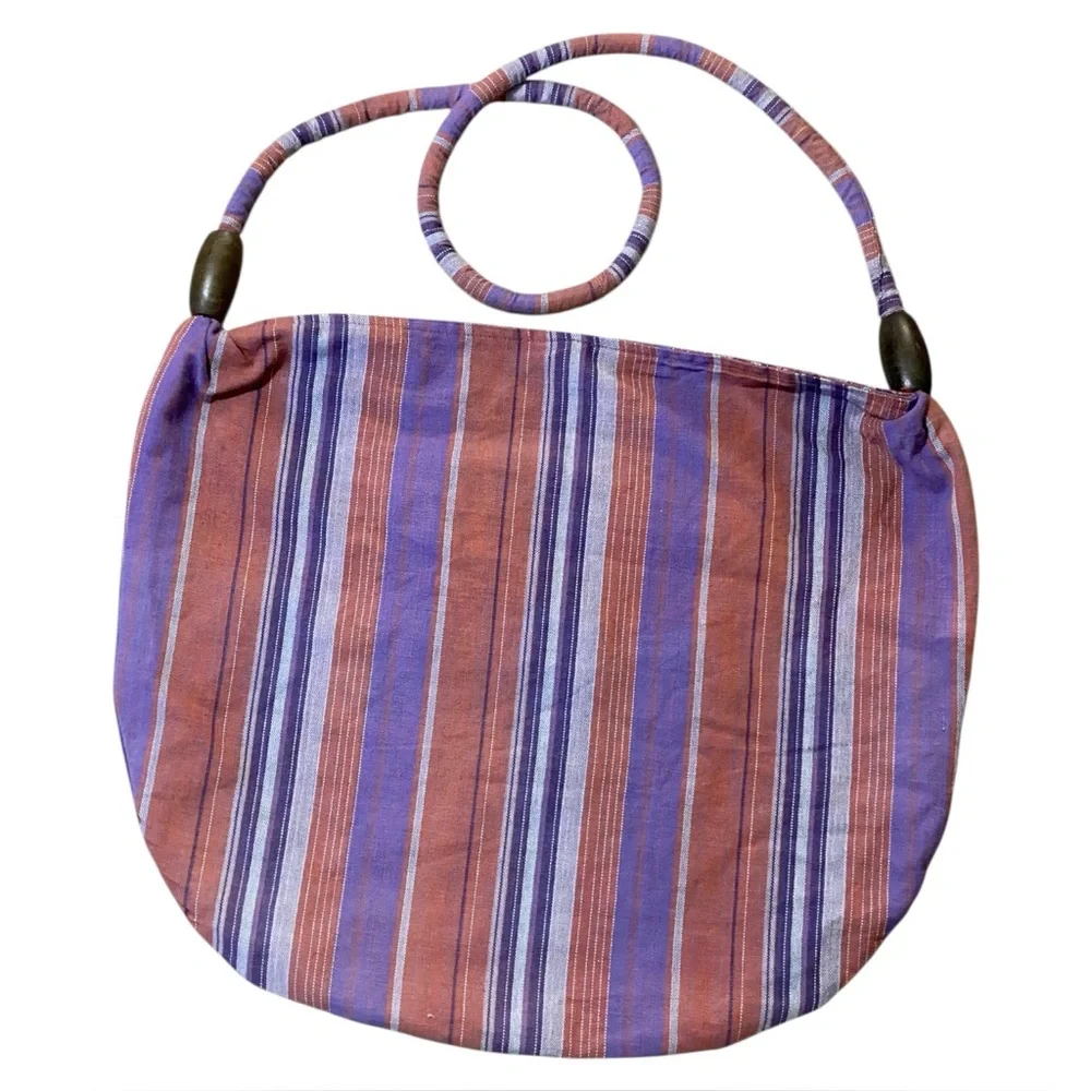 Delia’s Striped Woven Hobo Bag Large Slouchy Purple Coral Boho Beachy Vacation